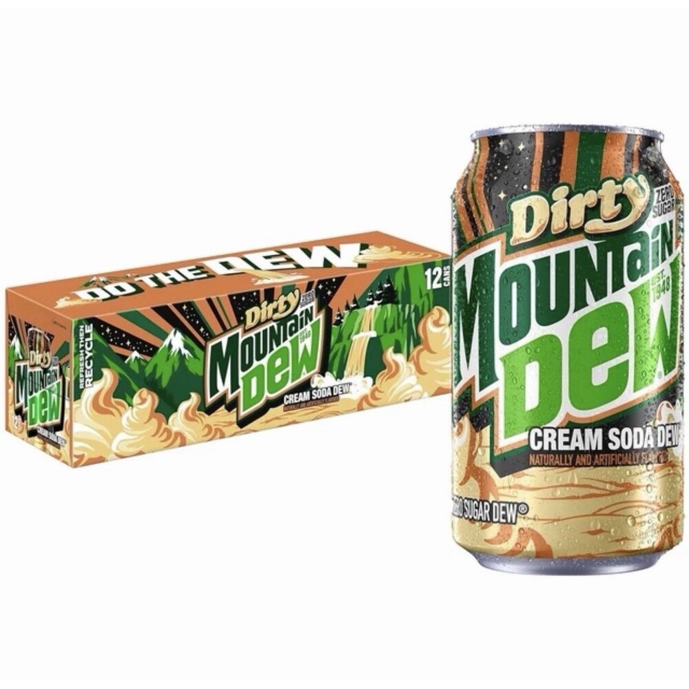 Mountain Dew Zero Sugar Cream Soda Dirty Dew 12 Pack 12 fl oz Cans Zero Calories